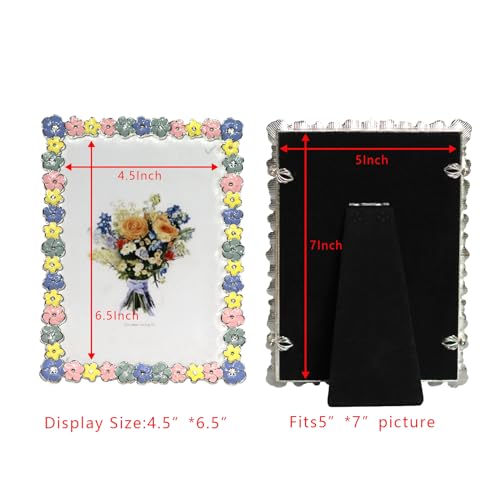XinZhiRun Metal Picture Frame Silver Plated with Rainbow Flower Enamel Lovely Flowers Photo Frame 5 x 7 inch for Home Deco...
