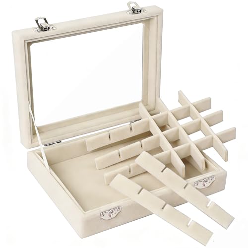 EONGOA Velvet Jewelry Box 24 Grid Jewelry Earrings Display Organiser Box Ring Tray Holder Earrings Storage Case for Girls ...