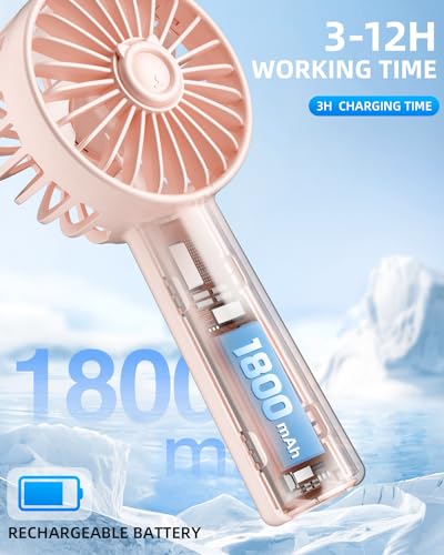 Handheld Fan, Portable Mini Fan 3 Speeds, 1800mAh Personal Small Hand Fans Battery Operated for Makeup Eyelash, USB Rechar...