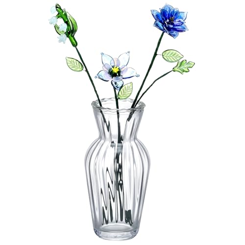 HunnmingRe 5 Pcs Glass Flowers with Vase, May Birth Month Flower Decor, Handmade Blown Glass Birthday Flower Bouquet, Birt...
