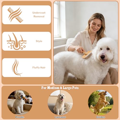 GROOMAGE Large Slicker Brush for Dogs & Cats, Professional Dog Grooming Brushes for Poodles & Doodles, Long Pins Natural B...
