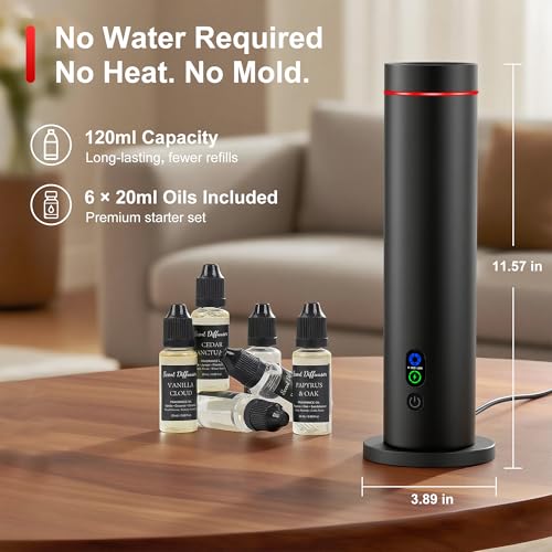 Waterless Diffuser, 1000 Sq.Ft Coverage, Essential Oil Diffuser– Plug-in Only, Remote Control, Adjustable Mist Mode, Mood ...