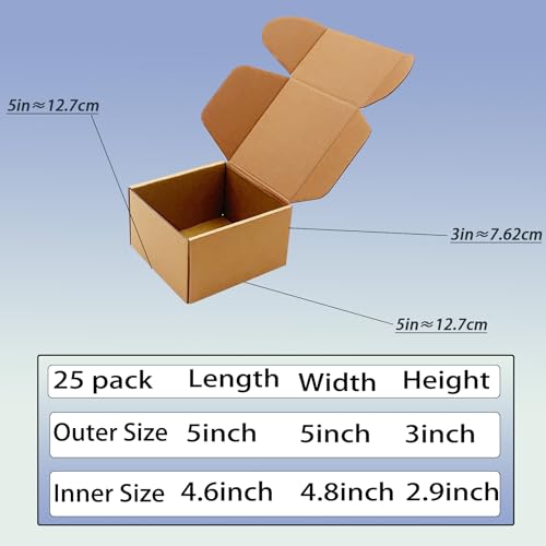 5x5x3 inch Shipping Boxes Pack of 25, Brown Corrugated Cardboard Box Mailer Boxes for Packaging Small Business Shipping，Re...
