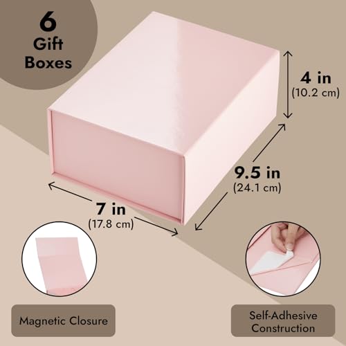 Stockroom Plus Jewelry Gift Box Set - 6-Pack, 9.5 x 7 x 4 In, Pink Magnetic Lids - Bulk Boxes for Bridesmaid Proposals, We...