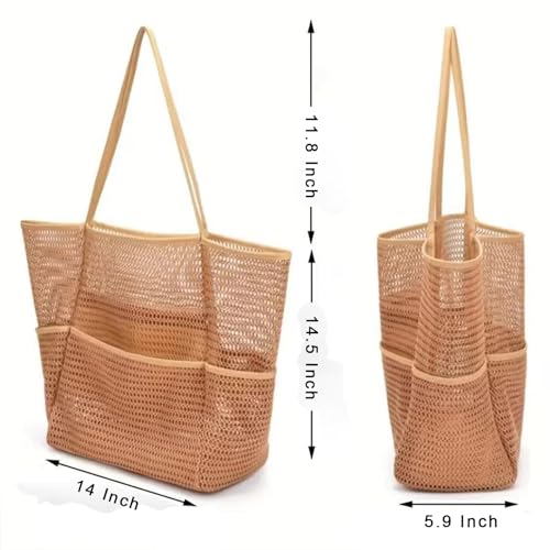BESSKON Large Beach Bags for Women, Mesh Beach Tote with Zipper, Foldable Pool Tote Bag Travel Beachbag Waterproof Sandproof