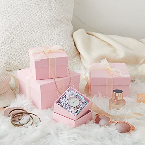 Stockroom Plus Gift Box Set - 4 Piece Assortment, Pink - Nesting & Stackable Pink Square Boxes with Lids for Weddings, Bir...