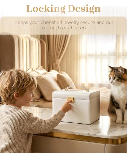 Homde Girls Jewelry Box with Lock: 3 Layer Organizer with Mirror - Necklace Ring Earring Storage for Dresser - Women Gifts...