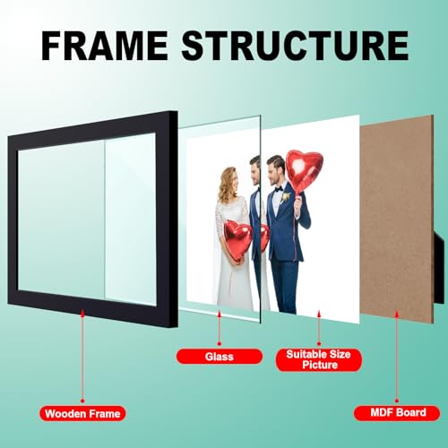 RPJC 5x7 Picture Frames Made of Solid Wood High Definition Glass for Table Top Display and Wall Mounting Photo Frame Black