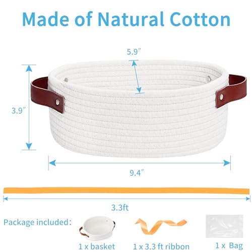 ABenkle Small Woven Basket, Mini Cotton Rope Storage Tiny Shelf Oval Decorative Toy Dog Cat Bin for Nursery, Empty Gift Ba...