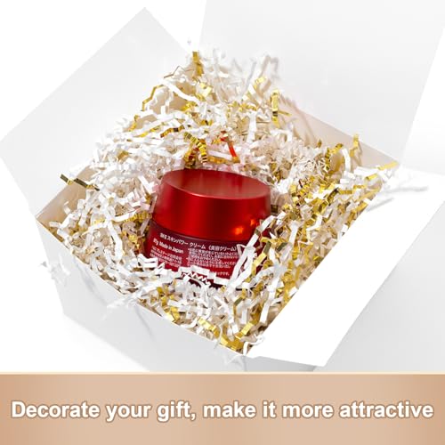 Wowxyz 2 LB Crinkle Cut Paper Shred White & Gold Gift Box Filler - Baskets Stuffing Shredded Paper Confetti for Christmas,...