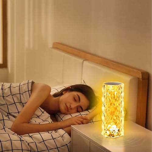 VoMii Crystal Lamp Touch, RGB 16 Colors Changing Night Light with Remote, Crystal Table Lamp Bedside Lamp, Rose Wave Diamo...