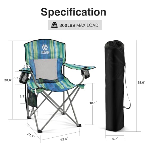 Elevon Camping Chair, Portable Folding Outdoor Chair with Arms, Cup Holder and Carry Bag