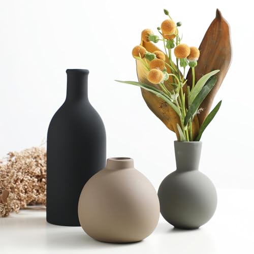 Ceramic Vase Set of 3, Vases Home Decor Rustic Farmhouse Decor Pottery Vases for Bouquet Pampas Grass Dried Fresh Flowers,...
