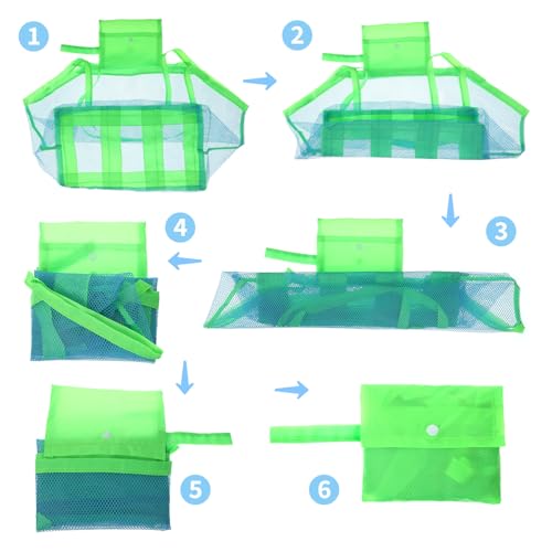 Yuomeaz Mesh Beach Bag, Mesh Beach Toy Bags, Green Foldable Sandproof Tote Bags for Pool, Travel, Summer Party (15×9×14 in)