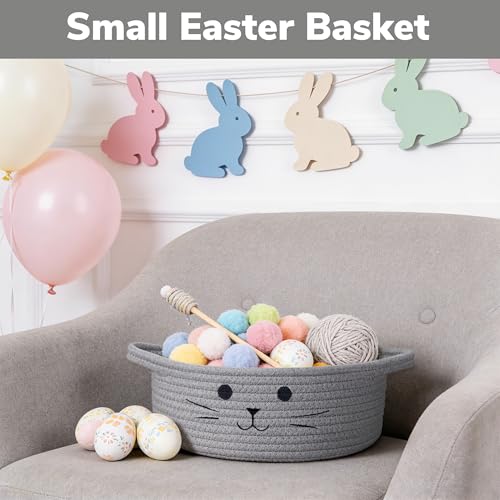 HiChen Small Woven Rope Storage Basket, Cute Cat Toy Basket for Living Room, Baby Baskets for Nursery, Gift Baskets Empty ...
