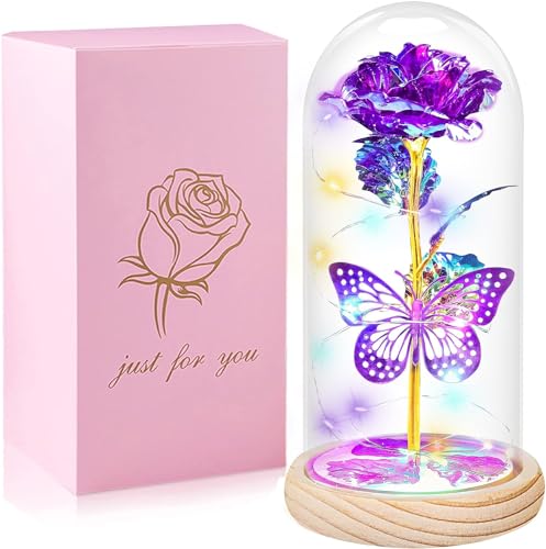 QUNPON Mothers Day Rose Gifts for Mom Flowers Rose Gifts for Women,Birthday Gifts for Women,Purple Butterfly Flowers for M...