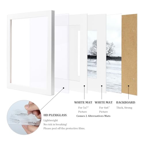 Egofine 8x10 Picture Frames Set of 4, Made of Solid Wood Covered by Plexiglass 4x6 and 5x7 with Mat or 8x10 without Mat, f...