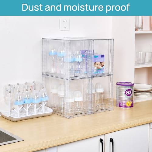 Vtopmart 4 Pack Clear Stackable Storage Drawers,9.7" High Plastic Organizers Bins for Skincare, Bathroom Supplies,Ideal fo...