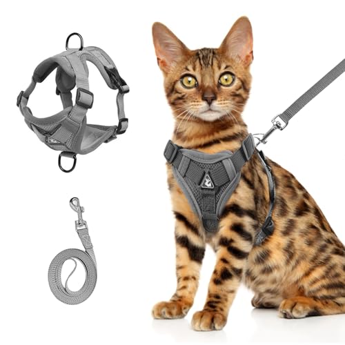 Wanheart cat Chest Harness and Leash, Anti-Escape Adjustable Soft mesh cat Leash and Chest Harness Set for All Types of Ca...