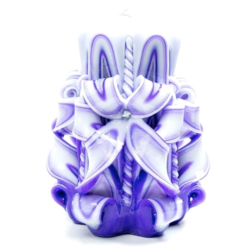 Carved Candle Artisan Handmade Decorative Dipped Candle 5 inch Purple Fall Thanksgiving New Year Christmas Holiday Seasona...