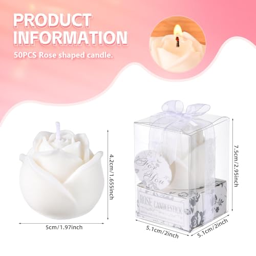 50Set White Rose Flower Shape Candle Bulk Wedding Party Favors Romantic Handmade Delicate Candles with Gift Box, Wedding C...