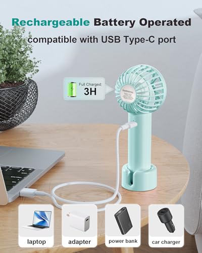 Coohea Mini Handheld Fan, Small Cute Design, 3 Powerful Speeds, USB Rechargeable Battery Operated, Portable Personal Fan w...