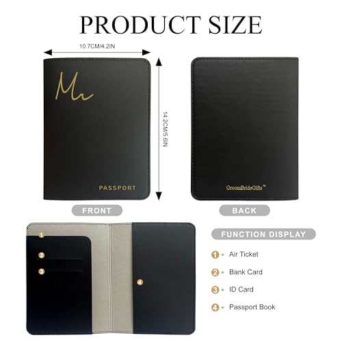 Mr&Mrs Gifts Matching Passport Holders for Mr and Mrs, Gold Foil Logo, Dual PU Leather with Card Pockets, Honeymoon Travel...