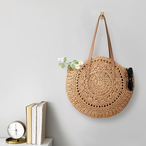 Pleneal Straw Beach Bags for Women - Women Beach Handmade Woven Tote Bag, Summer Mesh Hollow Shoulder Bag for Holiday