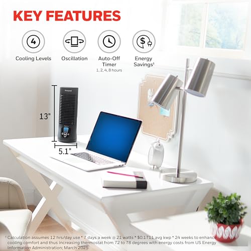 Honeywell QuietSet Personal Table Fan, Oscillating Personal Desk Fan with Quiet Operation, 4 Levels of Power and Sound, Bl...
