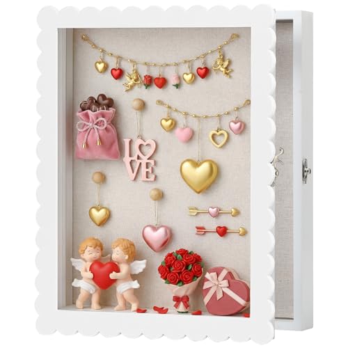 Ripeng Shadow Box Frame 11x14 Inch Scalloped Deep Shadow Boxes Display Cases Large Wood Memory Frame for Valentine's Day D...