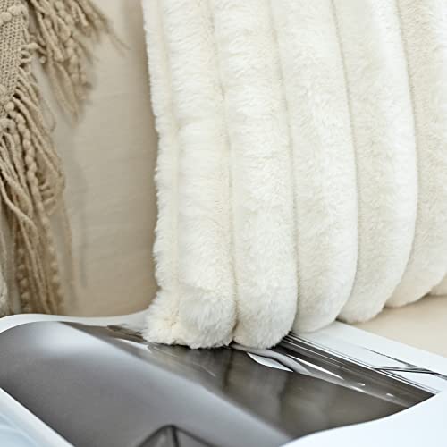 JOJUSIS Pack of 2 Faux Fur Plush Decorative Throw Pillow Covers Couch Cushion Case Soft Pillowcases (White, 18 x 18-Inch)