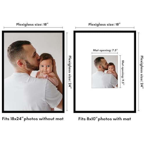 Americanflat 18x24 Poster Frame with Polished Plexiglass - Use as 8x10 Frame with Mat or Display 18x24 Photo Without Mat -...