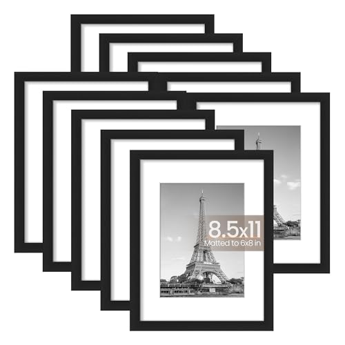 upsimples 8.5x11 Picture Frame Set of 10, Display Pictures 6x8 with Mat or 8.5x11 Without, Multi Photo Frames Collage for ...