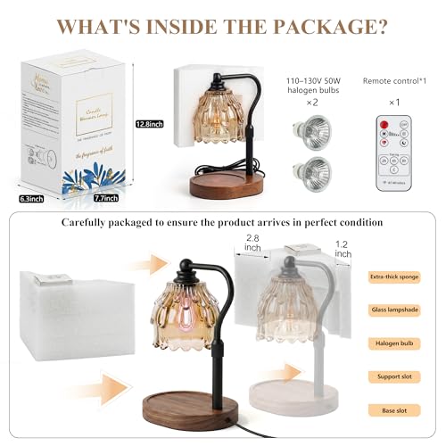 Candle Warmer Lamp with Timer and Wireless Remote Control, Dimmable Candle Warmer for Jar Candles, Height Adjustable Wax M...