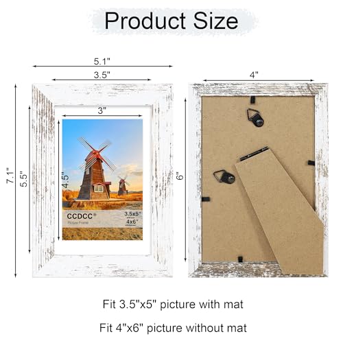 ccdcc 4x6 Picture Frame Set of 2, 4 x 6 Wood Photo Frames with Mat for 3.5x5, Rustic Natural Wooden Frame with Real Glass ...