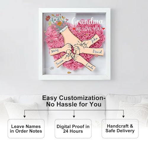 MoonSpy Personalized Flower Shadow Box for Mom Grandma Nana, Custom Family Keepsake with Names, LED Lighted Tabletop or Wa...