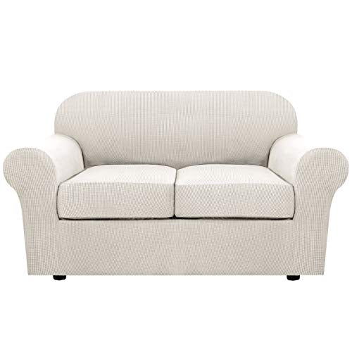 H.VERSAILTEX 3 Piece Stretch Sofa Covers for 2 Cushion Loveseat Couch Covers for Living Room Sofa Slipcovers (Base Cover P...
