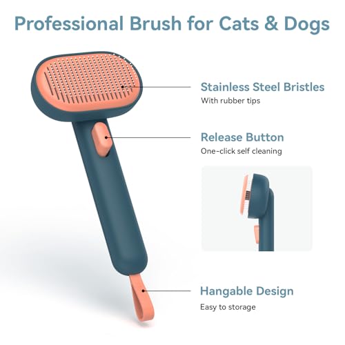Aumuca Skin Friendly Self-Cleaning Slicker Brush for Dogs & Cats, Gentle Pet Grooming Tool for Shedding & Deshedding, Effi...