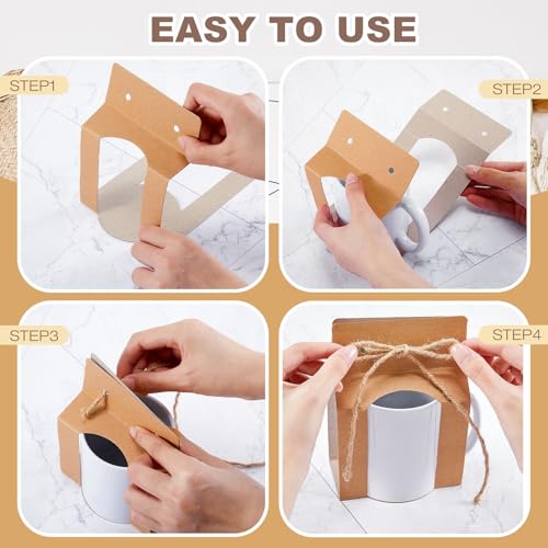 Kosiz 36 Pcs Kraft Mug Boxes Sublimation Coffee Mugs Gift Bags with Window Packaging Storage Box for Shipping Selling Wedd...