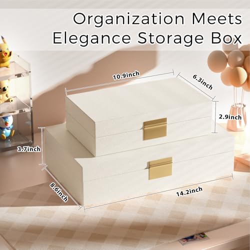 Decorative Storage Boxes Set of 2 - Multi-Purpose Beautiful PU Leather Organizer Bins for Your Home Decor - Decorative Con...