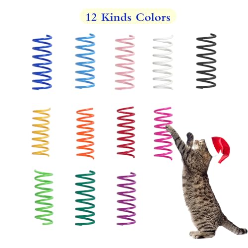 Kitys Fatch 12PCS 12Colors Cat Spring Toys for Indoor Cats, Interactive Coil Springs for Self Play, Durable Heavy Plastic ...