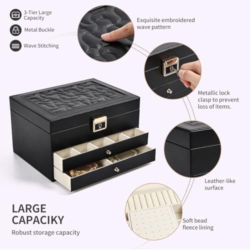 Greenfeather Jewelry Boxes for Women, Jewelry Organizer Box with Lid 3 Layers for Necklaces Rings Earrings and Bracelets B...