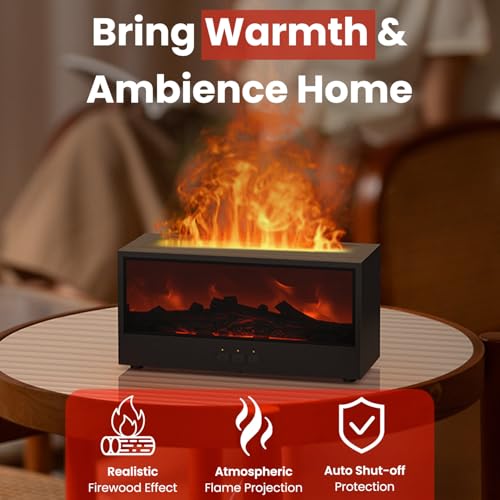 Omnexa Fireplace Flame Diffuser Air Humidifier, Essential Oil Diffuser with 7 Colors Light & Timer, Auto-Off Ultrasonic Co...