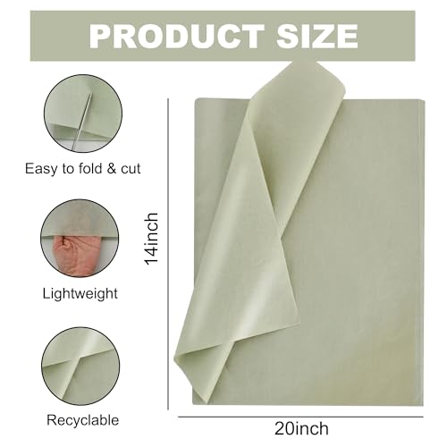 BEISHIDA 100 Sheets Sage Green Tissue Paper Bulk, Wrapping Tissue Paper for Gift Bags, 14 x 20 Inch Gift Wrap for Birthday...