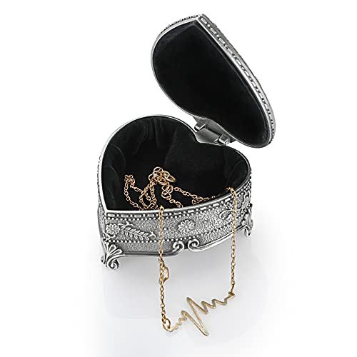 Hipiwe Vintage Heart Shape Jewelry Box - Antique Ring/Earrings/Necklace Storage Organizer Case, Metal Treasure Chest Trink...