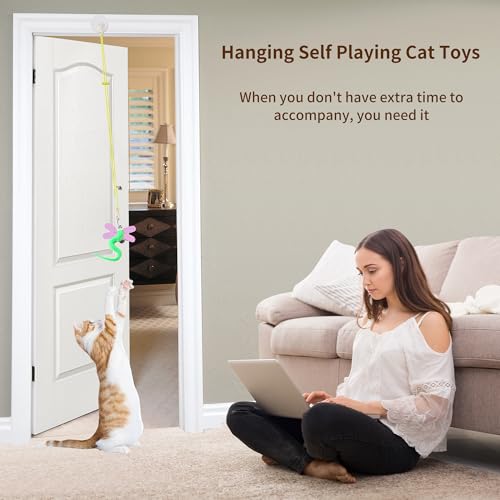 Janbenty Interactive Cat Toys, 8 Assorted Teaser Refills, 3 Indoor Cat Hanging Toy and 1 Interactive Wand Suitable for Ind...