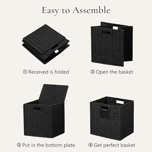 UBBCARE 2 Pack Wicker Basket, 10.5×10.5 Storage Cubes with Label, Foldable Cube Storage Bin with Handle, Square Storage Ba...