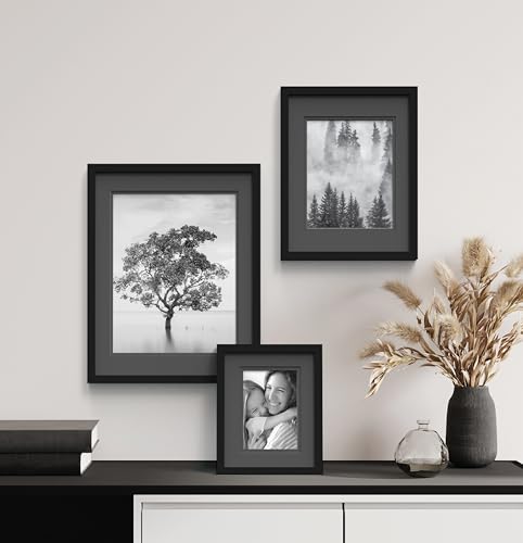 Gallery Solutions - Black Wood Wall Frame 11"x14" - Premium Quality - Rectangular Wall Mount - Classic Design for 8"x10" P...