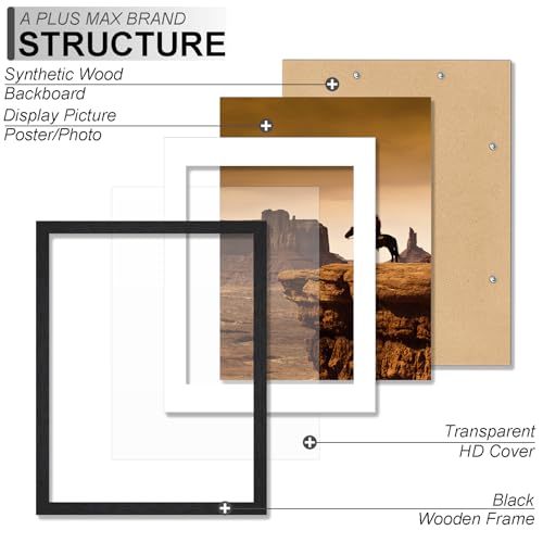 A PLUS MAX 8x10 Picture Frame Set of 2, Black Engineered Wood Frame for 8 x 10 Inch Picture Poster Photo, Light Weight 8 b...