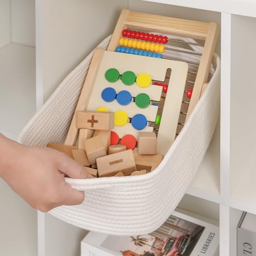 CubesLand Cute and Durable Small Cotton Rope Basket for Organizing, Woven Closet Storage Bin,Shelves Closet Storage Baske...